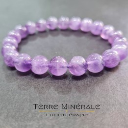 Bracelet Améthyste Rubanée Brésil AA Boule 8mm