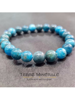 Bracelet Apatite Bleue A+ Madagascar Boule 8mm