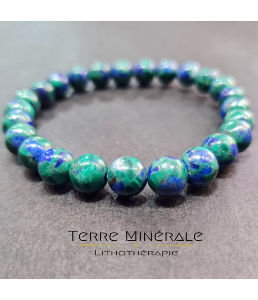 Bracelet Azurite Malachite Naturelle A+ Boule 8 mn