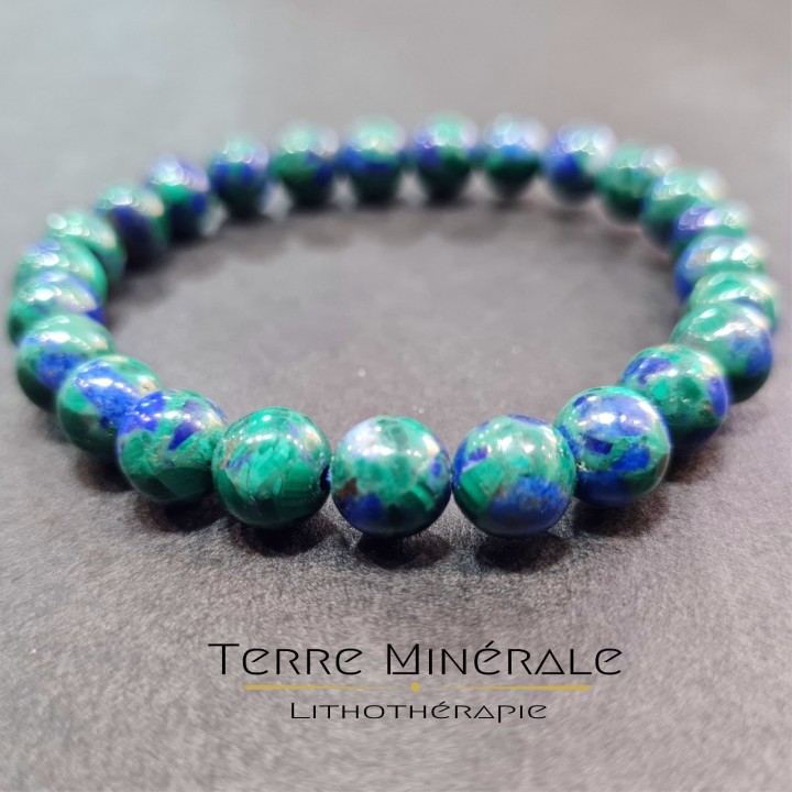 Bracelet Azurite Malachite Naturelle A+ Boule 8 mn