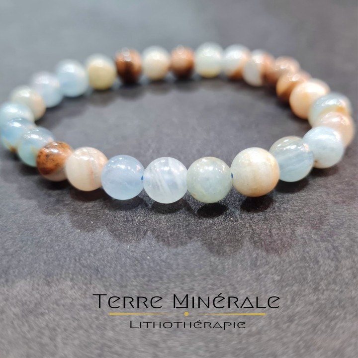 Bracelet Calcite Bleue Sur Guangue AA Boule 7.5 8.5mm