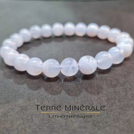 Bracelet Calcedoine Bleue Namibie AB Boule 7,5 8,5 mm