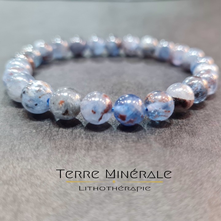 Bracelet Cyanite Bleue Naturelle Foncée AB Boule 8 mm