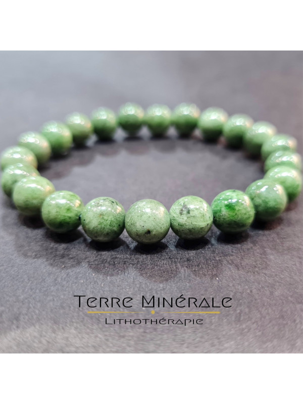 Bracelet Diopside Vert A Boule 8 - 9 mm