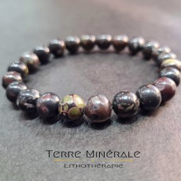 Bracelet Obsidienne Fleurie A Boule 8 mm