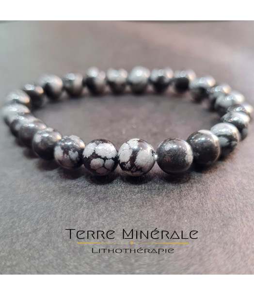 Bracelet Obsidienne Flocon De Neige AB Boule 8 mm