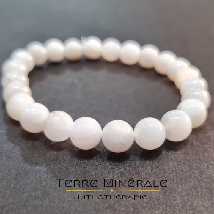 Bracelet Pierre De Lune Beige A Boule 8 mm