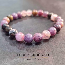 Bracelet Tourmaline Multicolore A Boule 8 mm