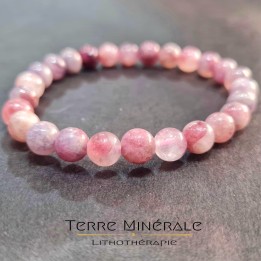Bracelet Tourmaline Rose Sur Eudialyte A+ Boule 8 mm