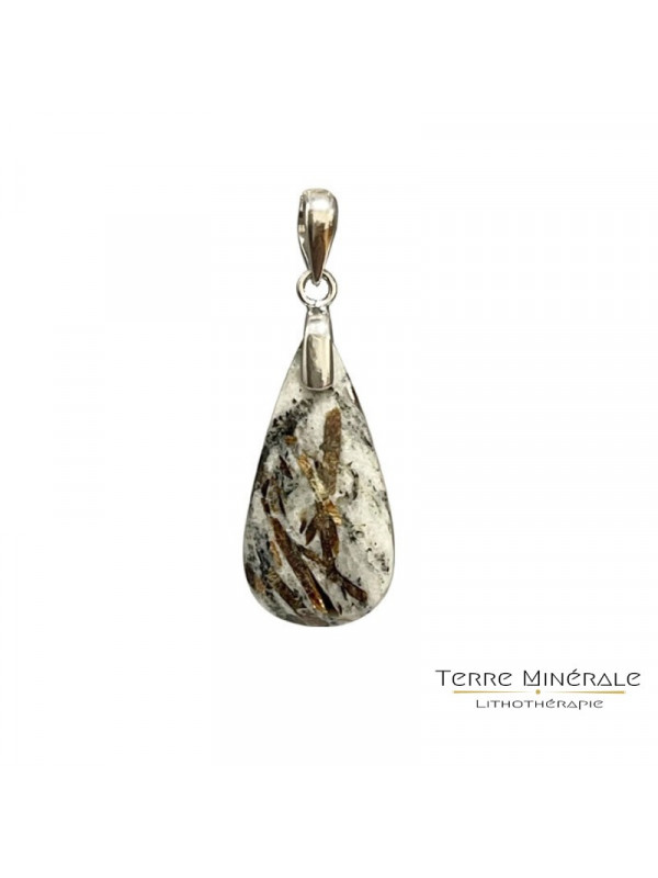 Pendentif Astrophyllite goutte - argent 925 rhodié