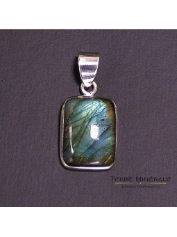 Pendentif carré Labradorite Argent 0.925 Rhodié