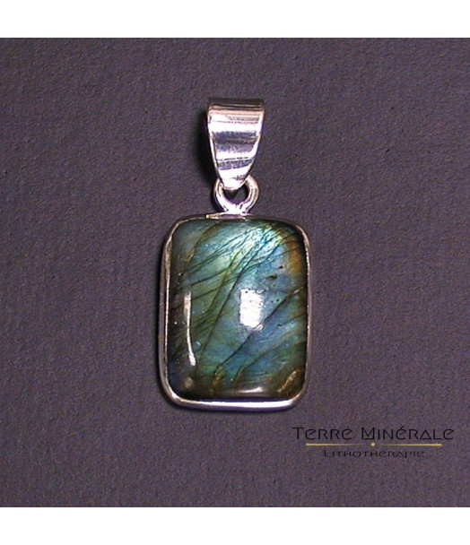 Pendentif carré Labradorite Argent 0.925 Rhodié