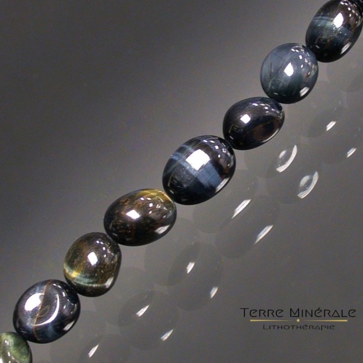 Collier Oeil de Tige bleu (Oeil de Faucon) grains