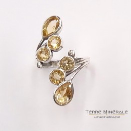 Bague réglable Citrine Facetée AAA Argent 925