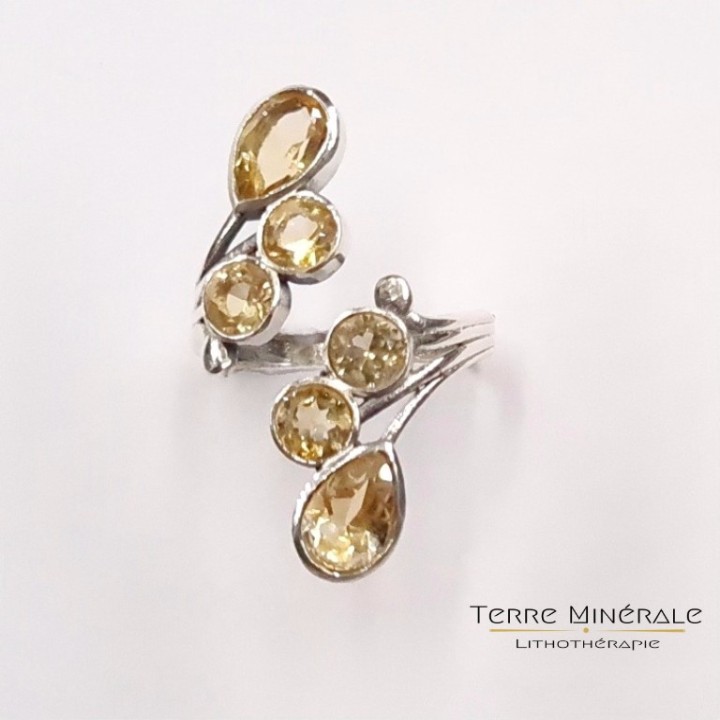 Bague réglable Citrine Facetée AAA Argent 925