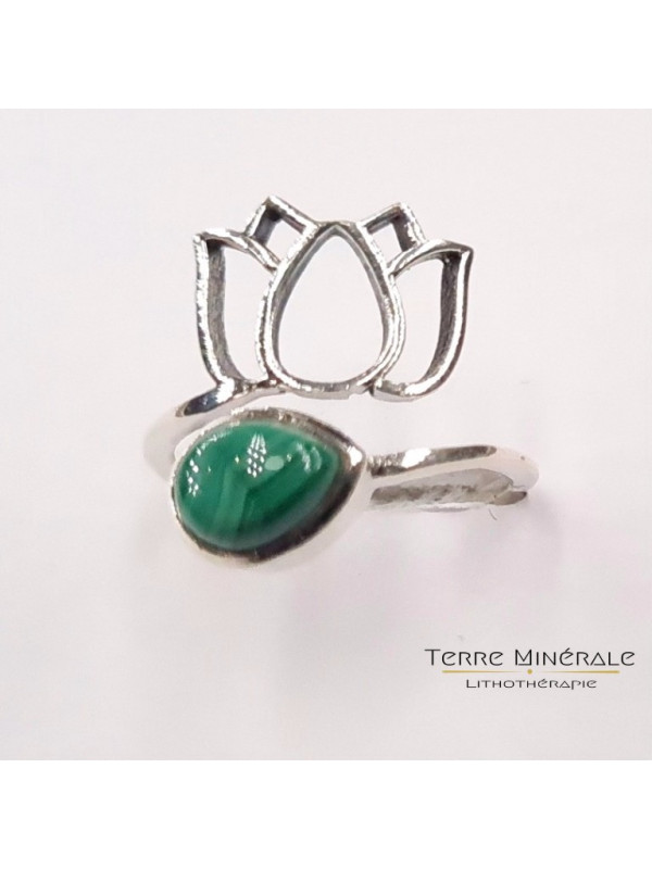 Bague réglable Malachite AA Argent 925 - REF 02