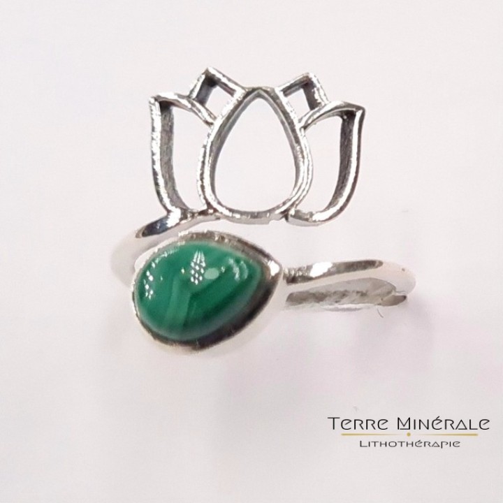 Bague réglable Malachite AA Argent 925 - REF 02