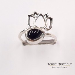 Bague réglable Obsidienne Noire AA Argent 925 - REF 02