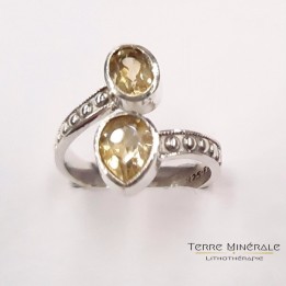Bague réglable Citrine Facetée AAA Argent 925 - REF 04