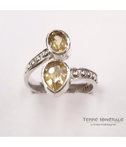 Bague réglable Citrine Facetée AAA Argent 925 - REF 04