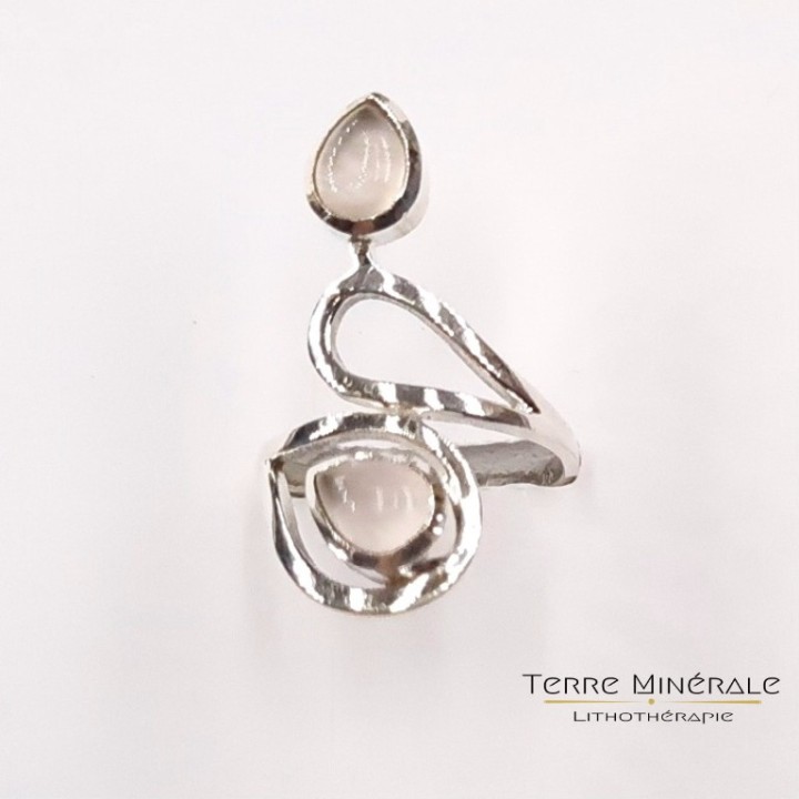 Bague réglable Quartz Rose AA Argent 925 - REF 05