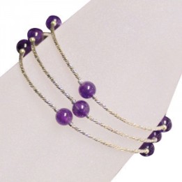 Bracelet 3 rangs Améthyste 6mm Argent 0.925
