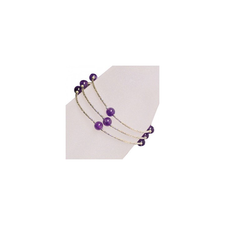 Bracelet 3 rangs Améthyste 6mm Argent 0.925
