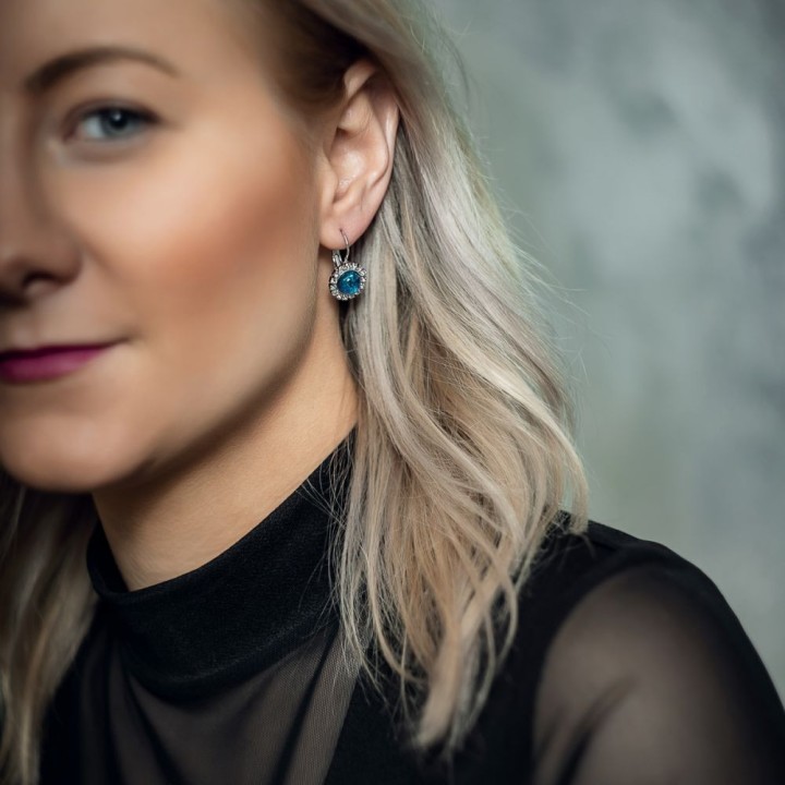 Boucles d'Oreilles Mugle dark Aqua Crystals From Swarovski® 6642-03-Rh