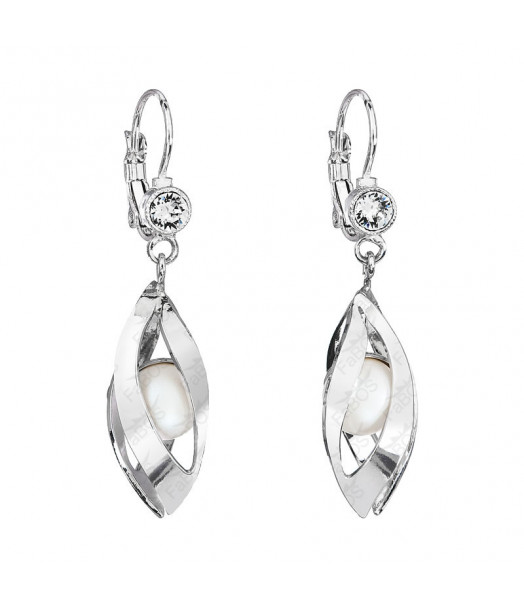 Boucles d'Oreilles Perles Blanches Crystals From Swarovski® 6325-03-Rh