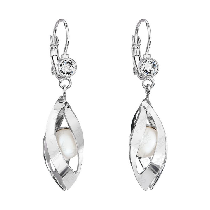 Boucles d'Oreilles Perles Blanches Crystals From Swarovski® 6325-03-Rh