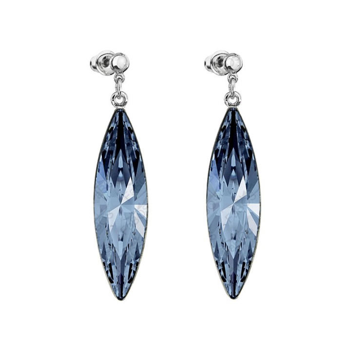 Boucles d'Oreilles Naveta 3.5 cm Blue Denim Crystals From Swarovski® 4932-03-Rh