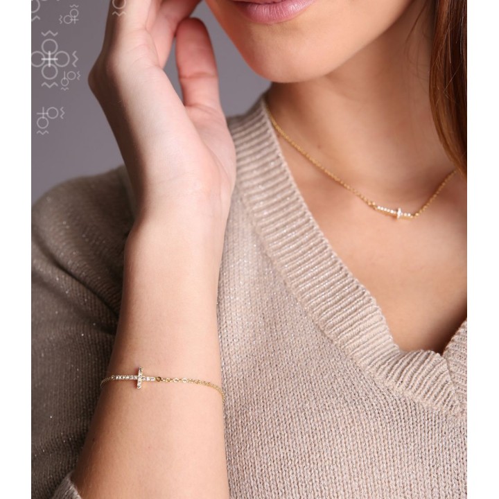 Bracelet Croix Crystals plaqué or From Swarovski® 1465-02-Au