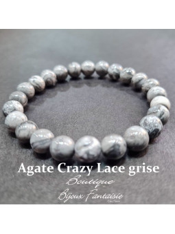 Bracelet Agate Crazy Lace Grise A Boule 8mm