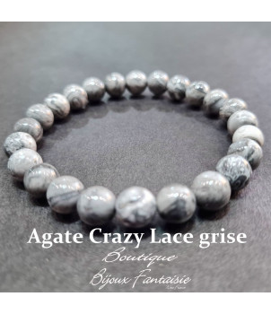 Bracelet Agate Crazy Lace Grise A Boule 8mm – BIJOUX FANTAISIE JAULNES 77