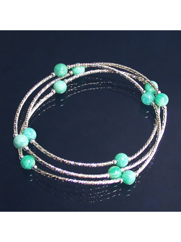 Bracelet 3 rangs Amazonite 6mm Argent 0.925