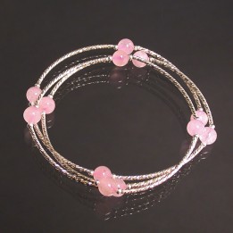 Bracelet 3 rangs Quartz Rose 6mm Argent 0.925