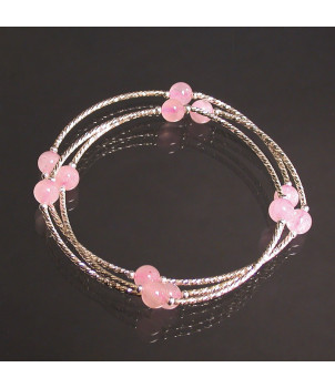 Bracelet 3 rangs Quartz Rose 6mm Argent 0.925 – BIJOUX FANTAISIE GERMIGNY-SOUS-COULOMBS 77
