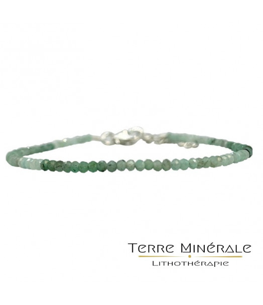 Bracelet Emeraude facetté 3.5 mm 17 cm fermoir + chaînette argent 0.925