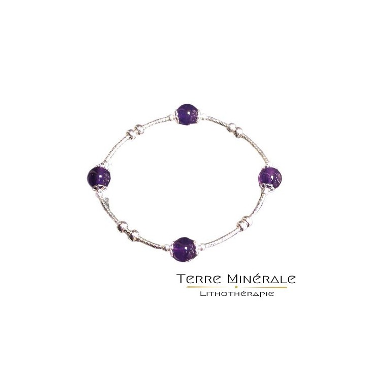 Bracelet Améthyste 4 Perles 8mm argent 0.925