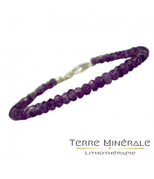 Bracelet Améthyste facetté 3.5 mm 17 cm fermoir + chaînette argent 0.925 – BIJOUX FANTAISIE GERMIGNY-SOUS-COULOMBS 77