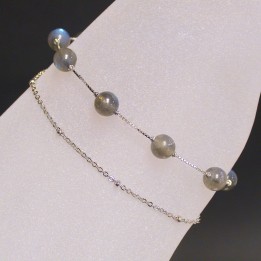 Bracelet Labradorite 6 mn Chaine double argent 0.925