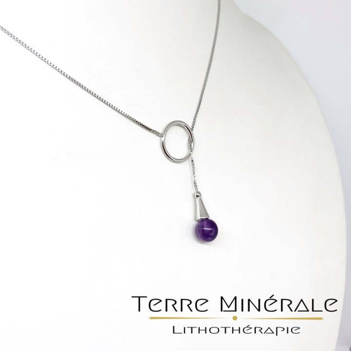 Chaine argent avec rond et bille 8 mm en Amethyste 3