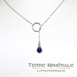Chaine argent avec rond et bille 8 mm en Amethyste