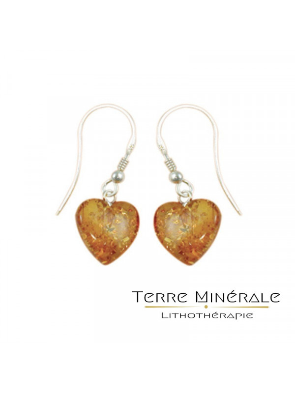 Boucles d'oreilles Coeurs en Ambre