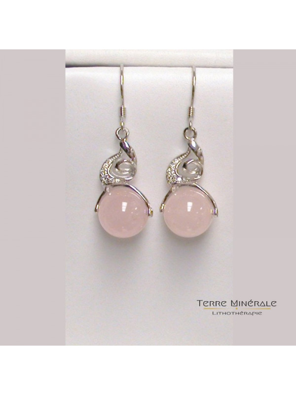 Boucles d'oreilles Quartz Rose Argent 0.925