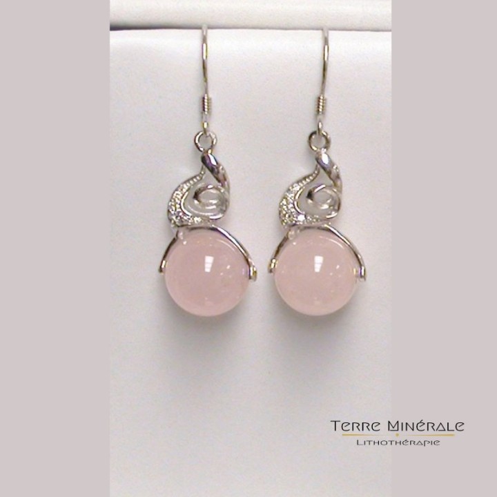 Boucles d'oreilles Quartz Rose Argent 0.925