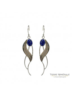 Boucles d'oreilles Lapis Lazuli feuilles argent 0.925 rhodié