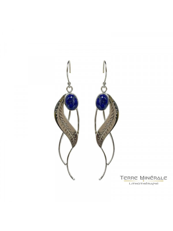 Boucles d'oreilles Lapis Lazuli feuilles argent 0.925 rhodié