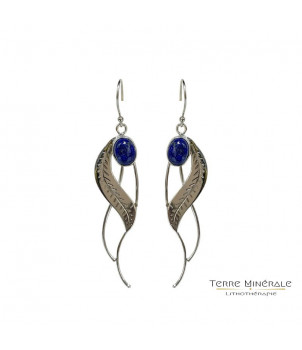 Boucles d'oreilles Lapis Lazuli feuilles argent 0.925 rhodié