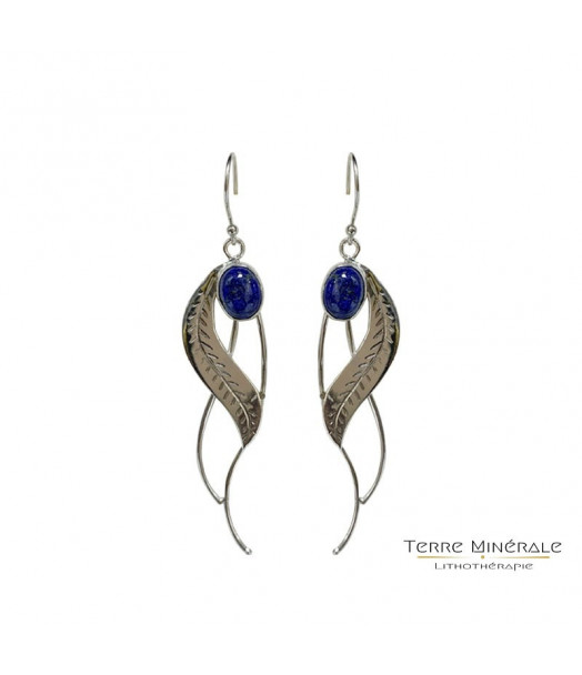 Boucles d'oreilles Lapis Lazuli feuilles argent 0.925 rhodié